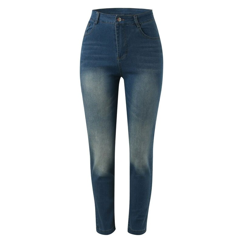 Jeans solto tamanho grande feminino, elástico alto, encaixe fino, calças micro-lared, elásticas, clássico, casual, jeans para mulheres, moda feminina