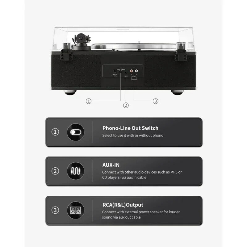 Engel Horn Bluetooth Vinyl Plattenspieler-High-Fidelity 2-Gang-Plattenspieler mit eingebauten Lautsprechern-enthält Phono Preamp &