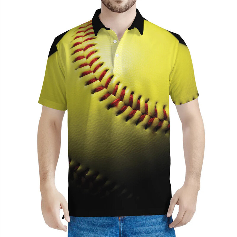 Nowa koszulka polo z grafiką softballu dla mężczyzn Sportowe koszulki z guzikami z nadrukiem 3D Casualowa koszulka dziecięca z krótkim rękawem i klapami