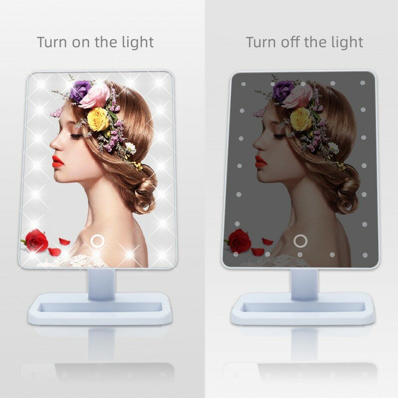 Espejo de maquillaje portátil con luz LED, lámpara plegable de mano, de bolsillo, para regalo