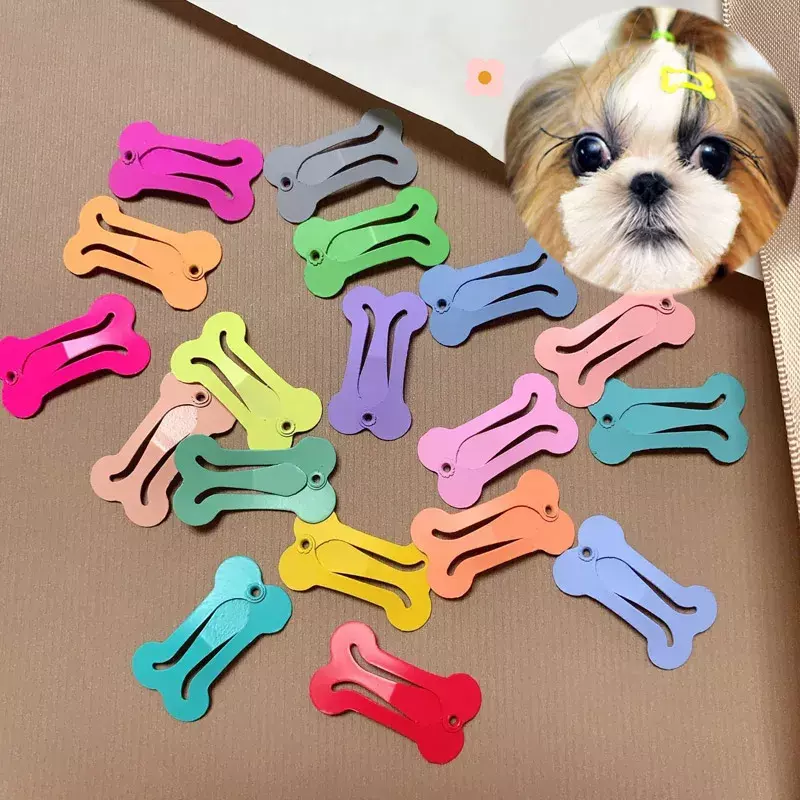 Horquilla colorida con forma de hueso para perro, pinzas para el pelo para Chihuahua, Pug, accesorios de aseo para mascotas, 5 unidades por juego