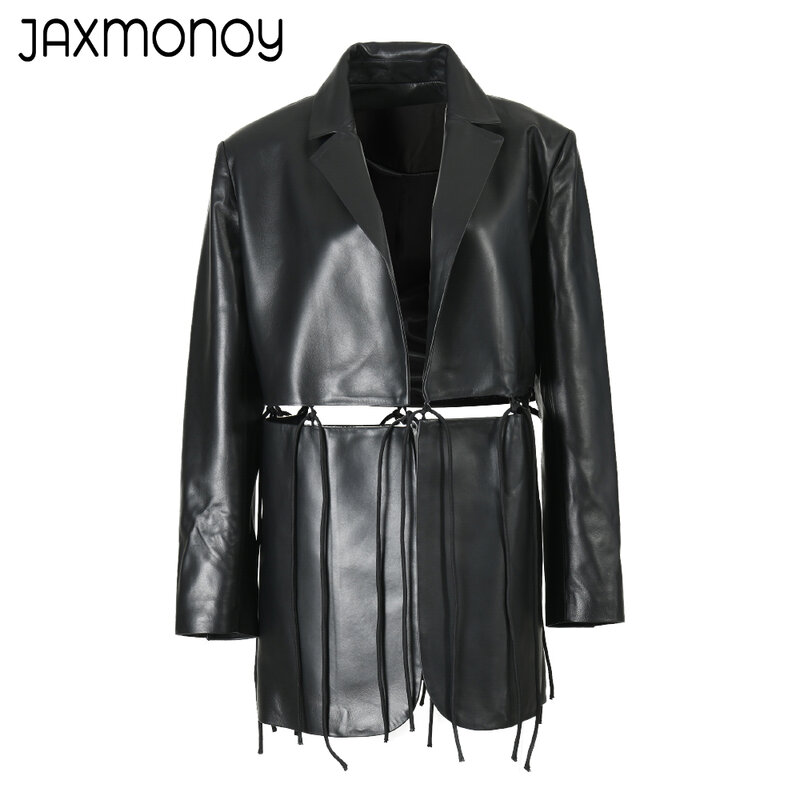Jaxmonoy – veste en cuir véritable pour femme, manteaux en peau de mouton, Design détachable, mode printemps automne