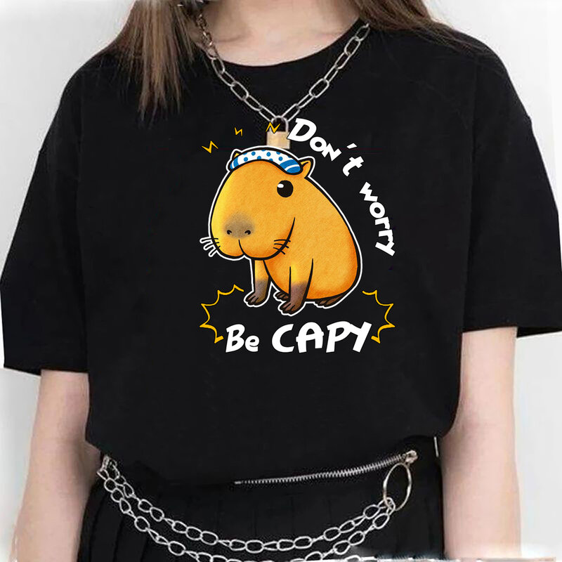 Capybara-Camiseta Kawaii para niñas, ropa Harajuku, moda de verano, camiseta blanca de manga corta