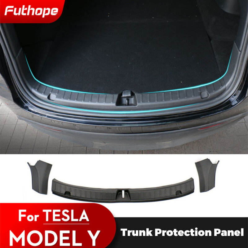 Futhope cubierta de placa de alféizar de maletero, Protector de goma TPE para Tesla Model Y, protectores de parachoques de umbral, almohadilla antisuciedad para evitar arañazos