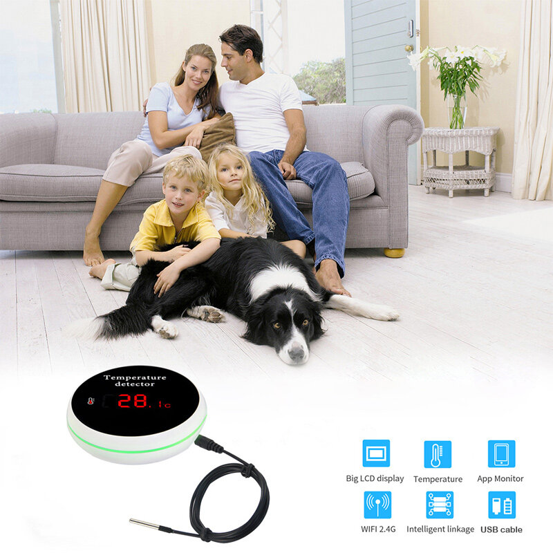 Tuya Smart WIFI Hygrometer Thermometer Remotely Monitor Tempruture Hands-free Voice Control USB Charge or Rechargable Battery