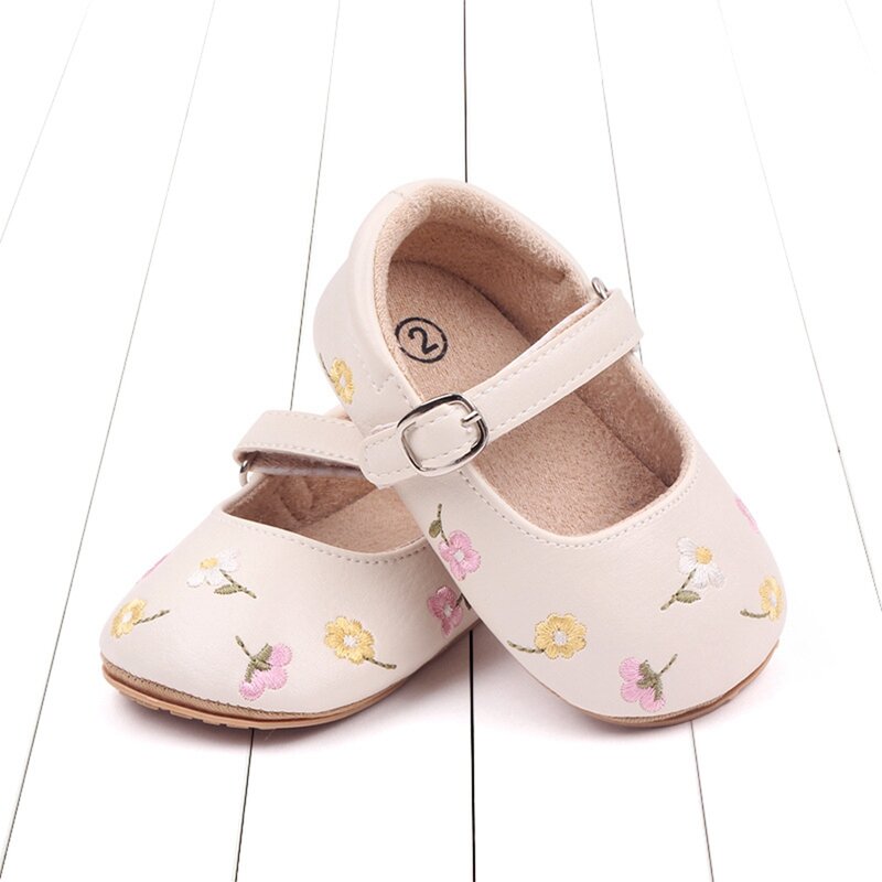 Baby Summer Sandal Cute Embroidery Flower Infant Toddler Casual Shoes Non-slip Rubber Soft-Sole Flat PU First Walker Crib Shoes