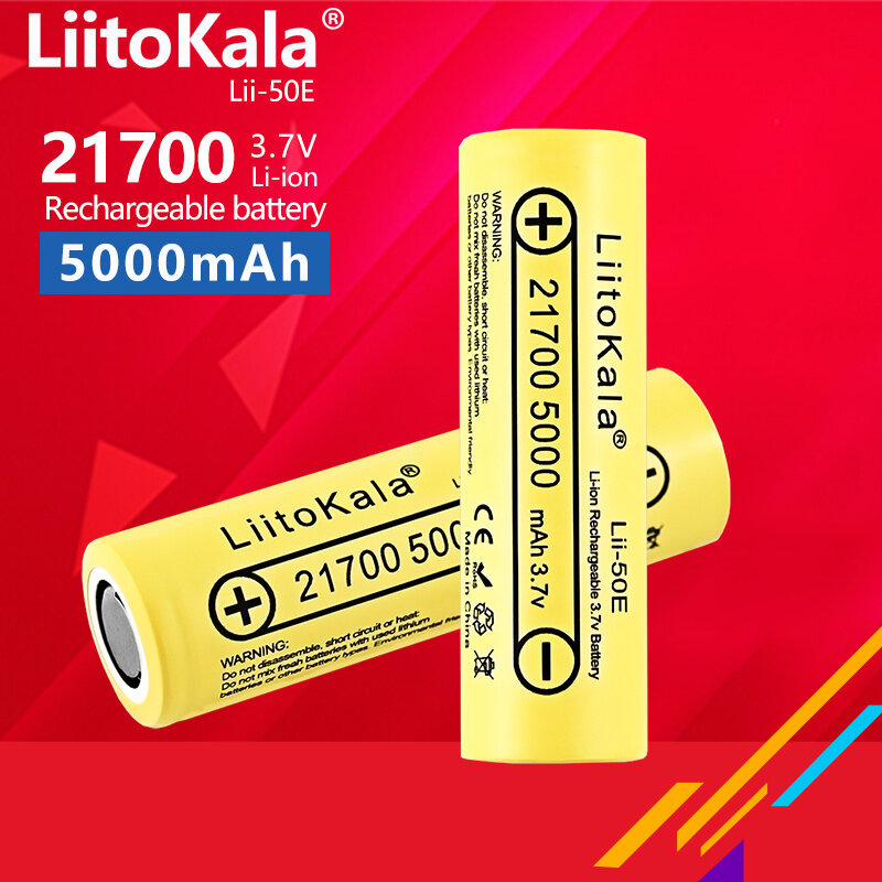 LiitoKala-Bateria Recarregável para Aparelhos de Alta Potência, Lii-50E, 21700, 5000mAh, 3.7V, Descarga 5C, 1-20Pcs