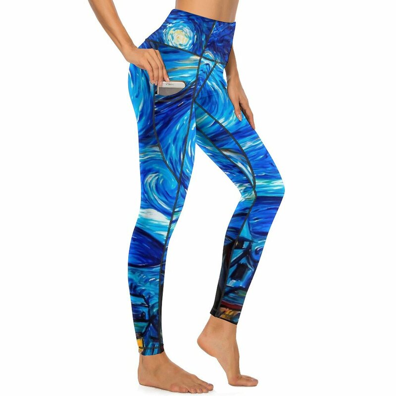 Leggings clásicos de noche estrellada, pantalones de Yoga de cintura alta, elásticos, transpirables, diseño Sexy, para gimnasio