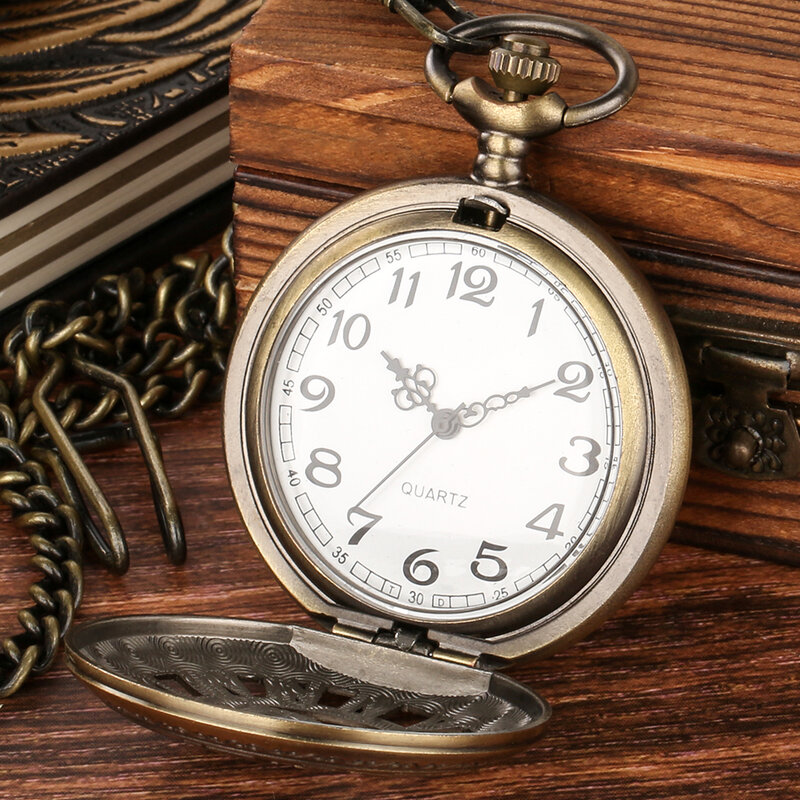 청동 할로우 기어 로마 숫자 하프 헌터 쿼츠 포켓 시계, 빈티지 선물, 포브 체인 펜던트 포켓 시계, 남성 여성