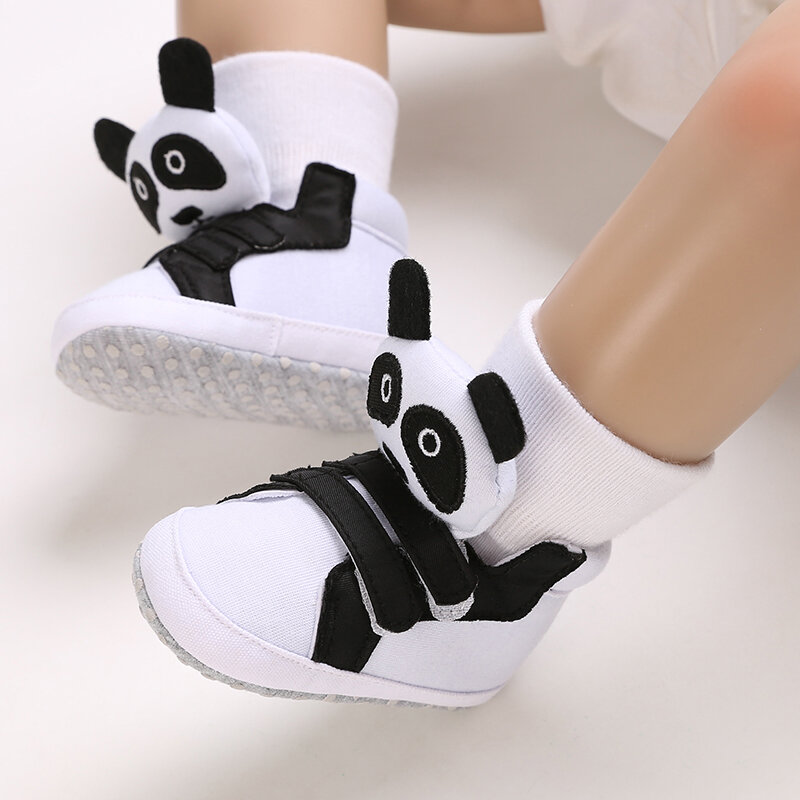 Sapatilha plana casual com rosto animal bonito para bebê menino e menina, primeira bota de tornozelo, algodão, antiderrapante, tênis de caminhada quente, clássico
