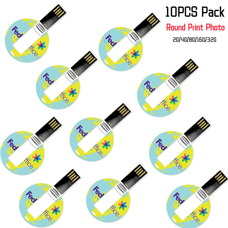 10 قطعة/الوحدة مخصص الترويجية هدية ABS المواد البلاستيكية كامل اللون شعار الطباعة دائرة مستديرة شكل بطاقة Usb فلاش حملة القلم