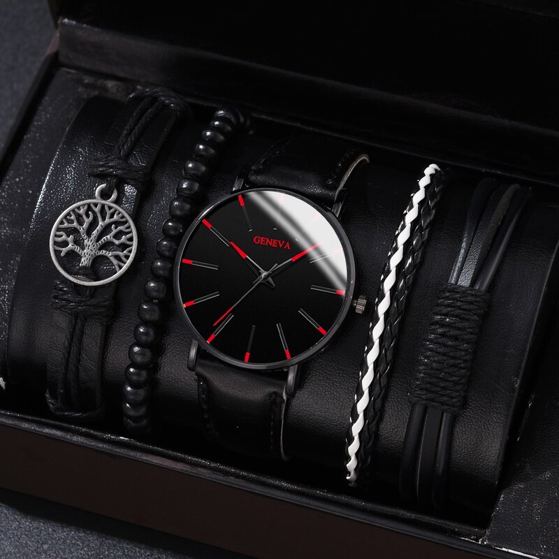 Kegllect-طقم ساعة غير رسمية للرجال ، حزام من الجلد ، ساعات كوارتز ، هدية ، جديد