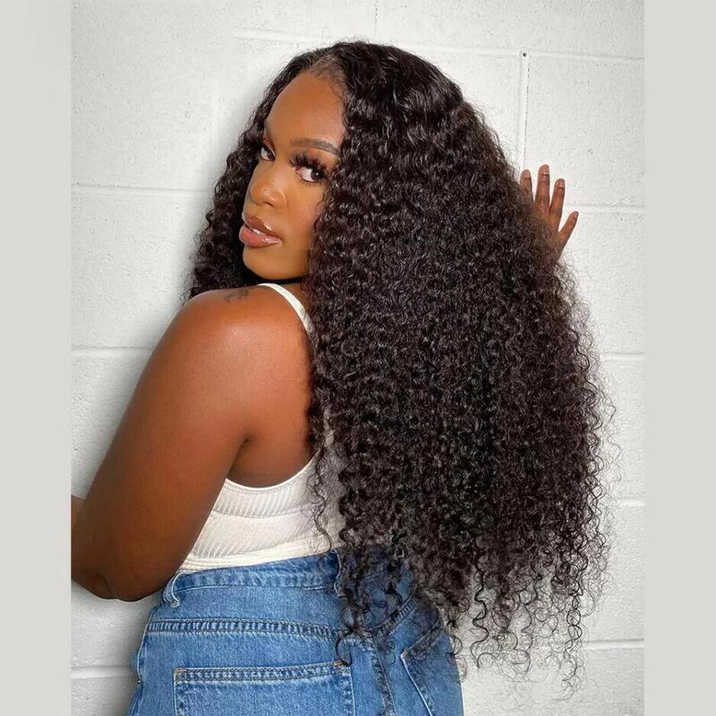 26“ Natural Black Soft 180Density Long Kinky Curly Lace Front Wig For Women Babyhair Preplucked Heat Resistant Glueless Daily