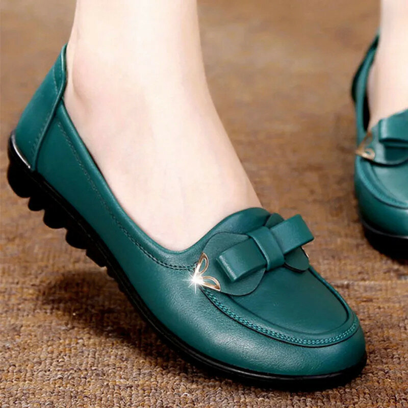 Sapatos baixos casuais respiráveis para mulheres, couro genuíno, leve, escorregador, andando, escritório, primavera, outono, 2023