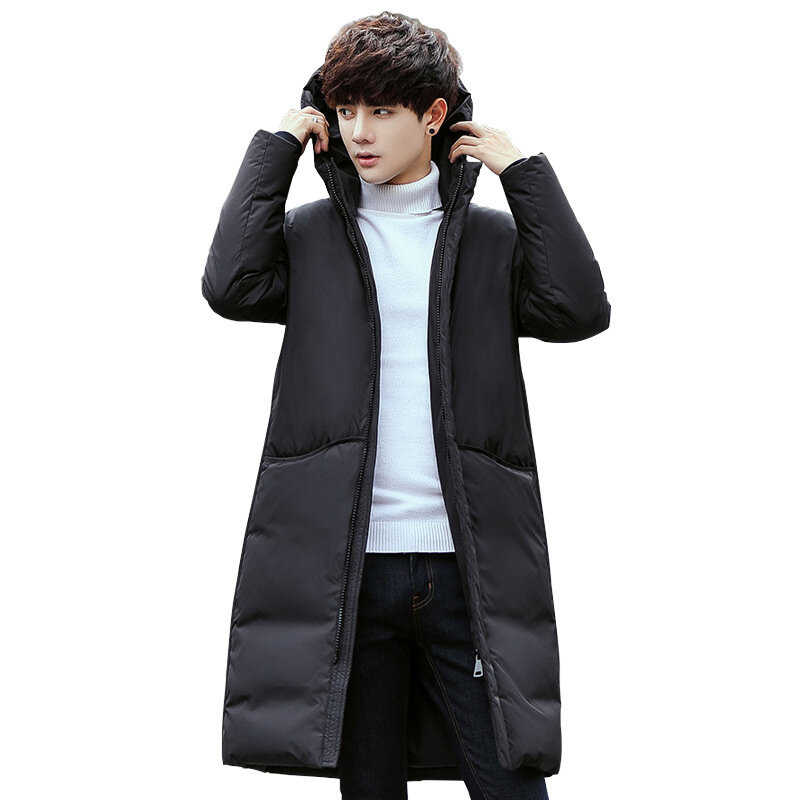 Новинка Зима 2022, мужской пуховик средней длины, утепленный тренд корейской версии, приталенный силуэт, красивое Мужское пальто с капюшоном