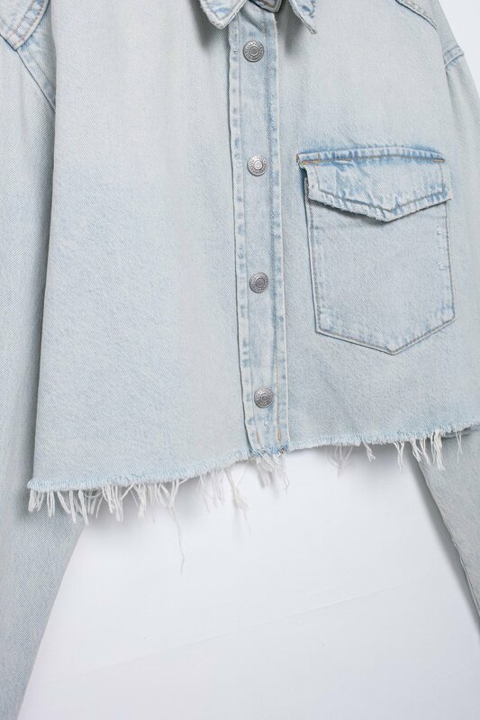 Damen neue Mode gebrochenes Loch Design lässig einreihige Jeans jacke Mantel Retro Langarm Tasche Damen mantel schickes Top