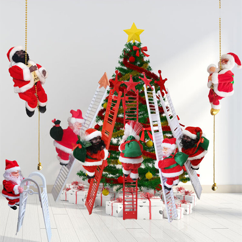 Muñeco de peluche eléctrico de Papá Noel para niños, muñeco de peluche de escalada, Música Creativa, decoración de Navidad, juguetes para el hogar, regalos de cumpleaños de Navidad