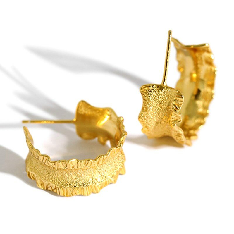 Moda gioielli fatti a mano onda grandi orecchini orecchini in argento sterling placcato oro orecchini unici per le donne