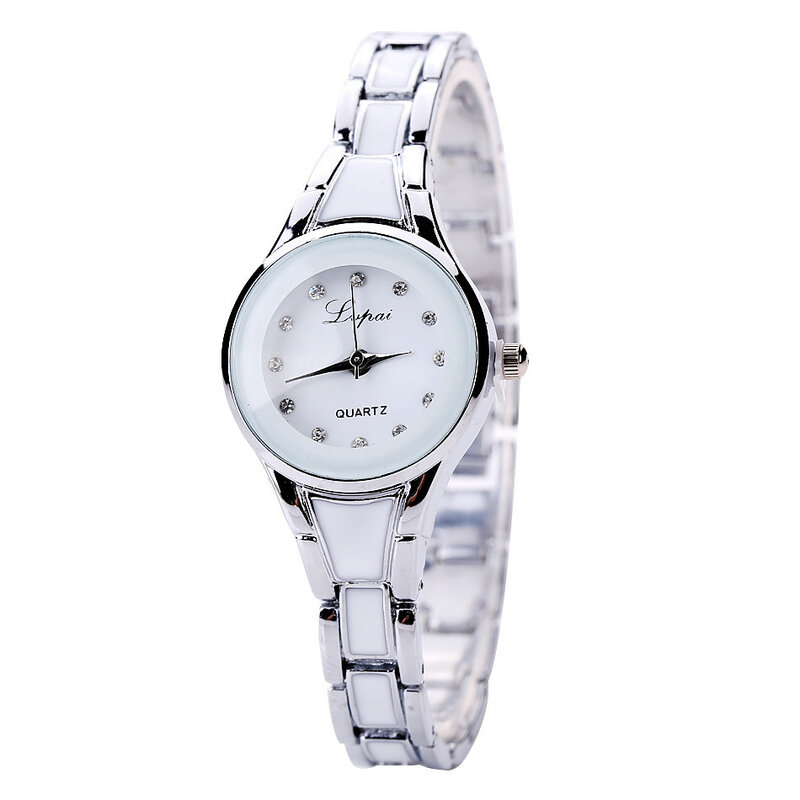 Jam tangan gelang wanita, arloji Dress kecil Quartz gelang baja untuk perempuan