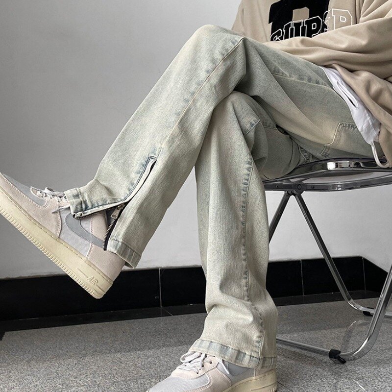 Jeans Männer Retro American High Street entworfen All-Match Bottom Reiß verschluss gerade Streetwear Harajuku Y2k Paare Teenager Hosen