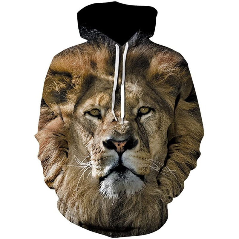 男性と女性のためのライオンのパターンのパーカー,動物のプリントが施されたスウェットシャツ,フード付きスウェットシャツ,長袖,カジュアル,面白いセーター