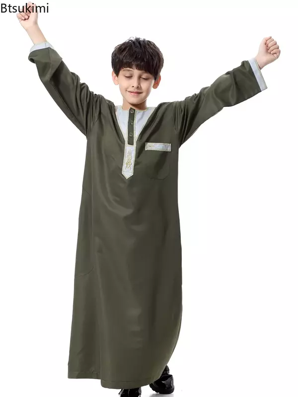 Roupas masculinas para adolescentes muçulmanos, caftan elegante, robe de menino, alta qualidade, Eid Ramadan, oração islâmica, festa de elengence, verão e inverno, 2024