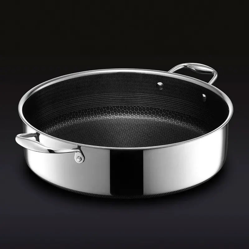 New-HexClad Hybrid Nonstick Sauté Pan and Lid, Chicken Fryer, 7-Quart, Dishwasher and Oven-Safe, Compatible with All Cooktops