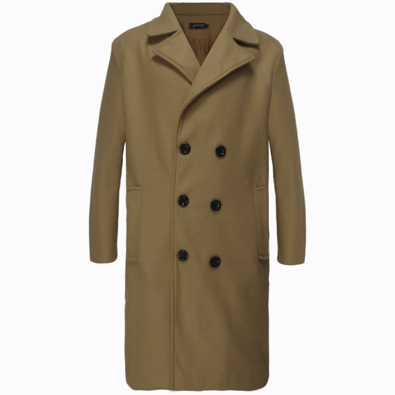 남성용 캐주얼 라펠 재킷, 단색 트렌치 코트, 바람막이 추가 길이, 더블 브레스트, 겨울 의류