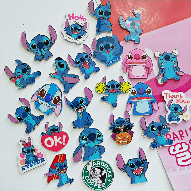 Disney Anime Stitch Series Acrylic Creative Brooch Men Ladies Shirt Lapel Pin Bags Cloth Jewelry Badge Accessories Kids Gifts