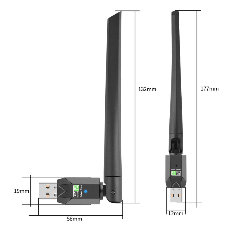 OPTFOCUS adaptor Wifi AC 600mbps USB Bluetooth 5.0, adaptor WiFi 2 in 1 untuk PC BT wifi5 2.4G 5G 5dbi Dongle Usb tanpa kabel penerima Wifi untuk PC