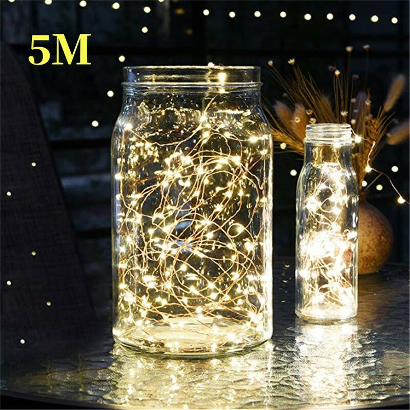 5M Copper Wire String Lights Battery Operated Christmas Garland Fairy Lights String Outdoor Garden Home Bedroom Party Decoration