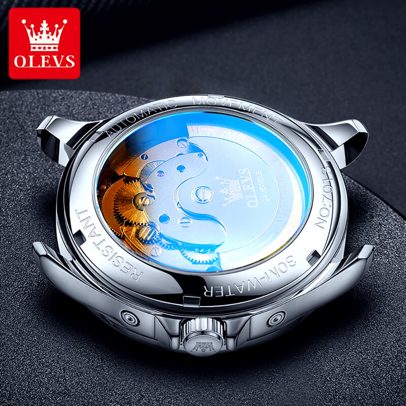 OLEVS orologio meccanico completamente automatico da uomo di marca originale calendario scheletro impermeabile anno mese orologio da polso maschile fasi lunari