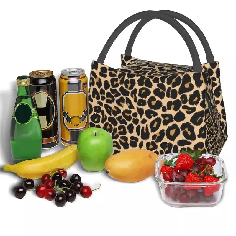 Fiambrera térmica con estampado de piel de leopardo para mujer, bolsas de almuerzo con aislamiento de colores tradicionales, con textura de Animal, enfriador reutilizable