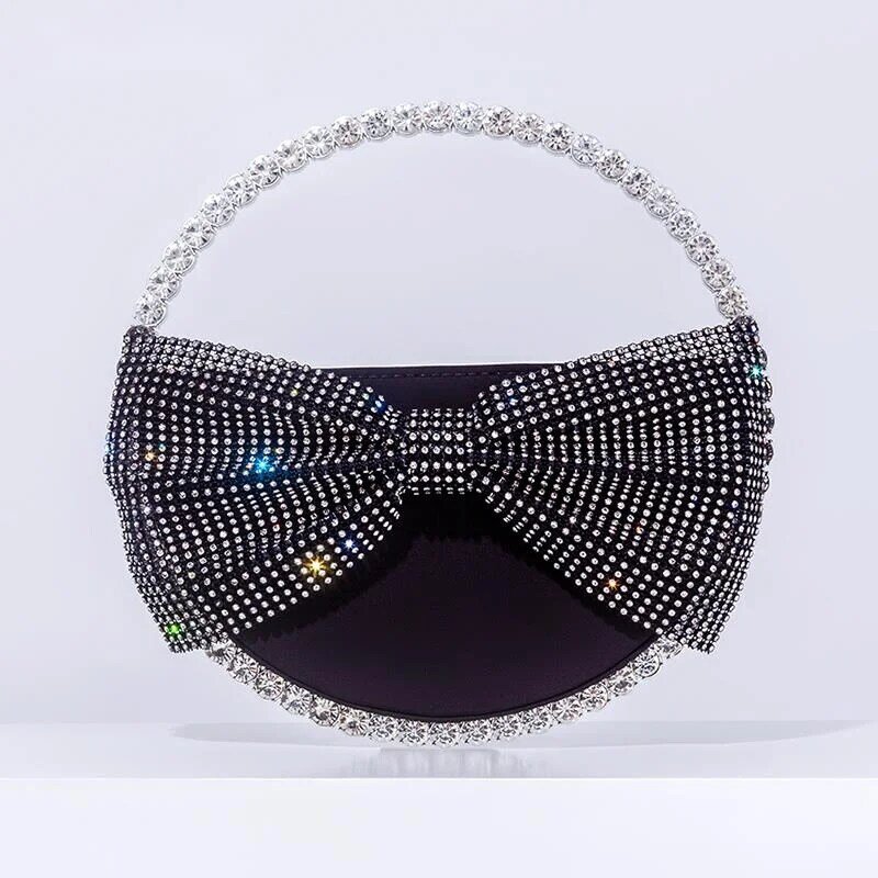 Bolsa Circular Bow Sleeping Diamond para Mulheres, Bolsa de Cristal Brilhante Carteira de Luxo de Alta Qualidade, Designer Party Bag, Novo