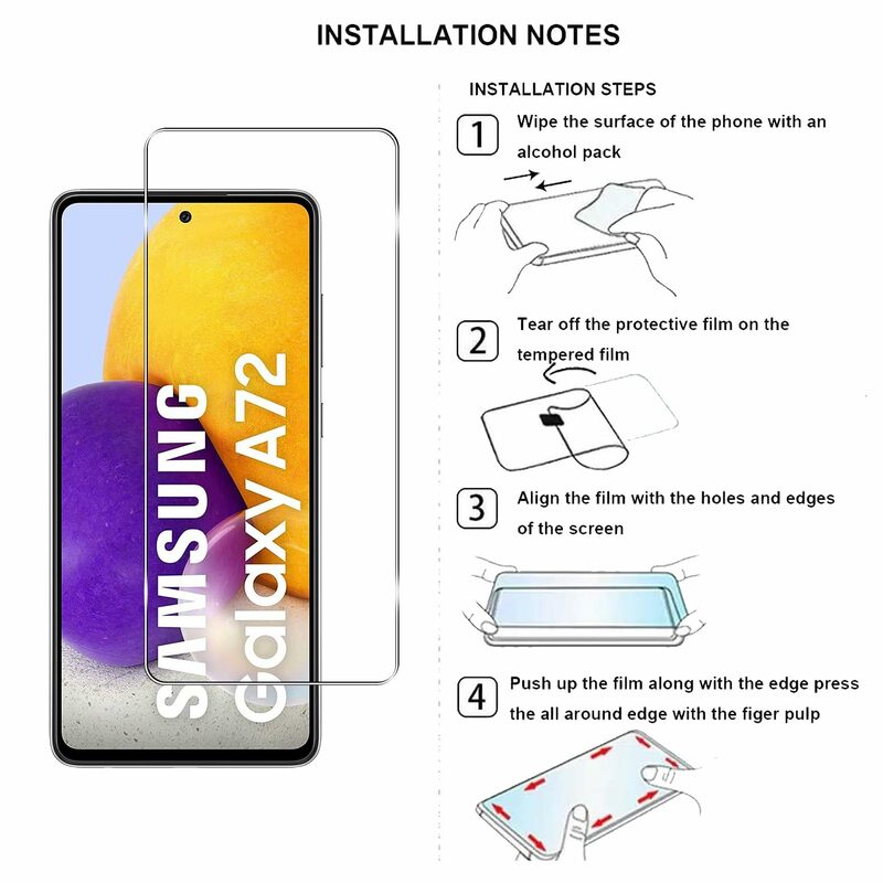 Protector de pantalla para Samsung Galaxy A72, selección de vidrio templado, envío rápido, 9H HD, funda transparente