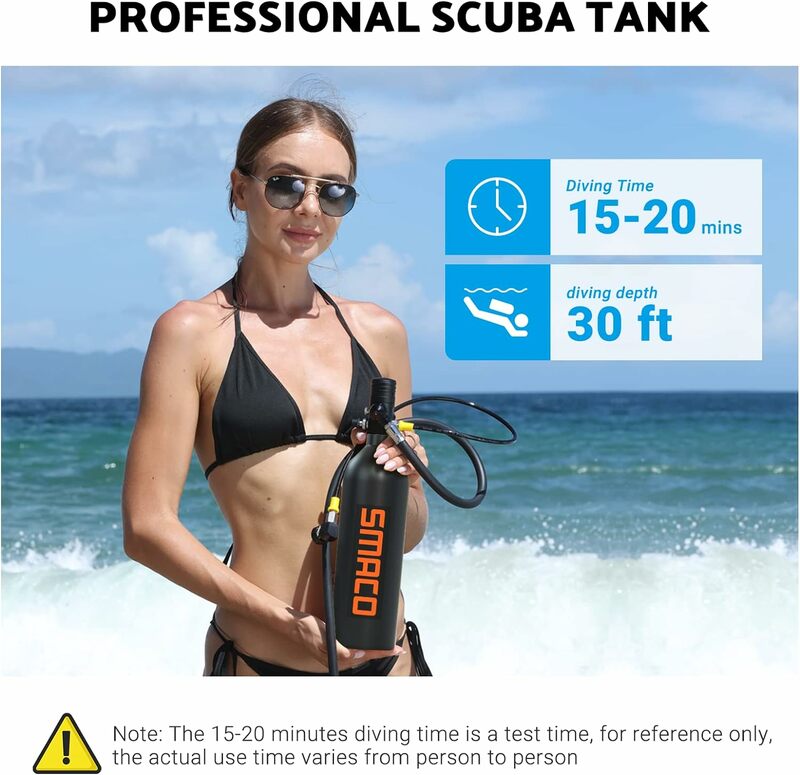 SMACO 1L Mini Scuba Diving Tank Portable Oxygen Cylinder Scuba Tank for 15-20 Minutes Underwater Breathing Reusable Cylinder