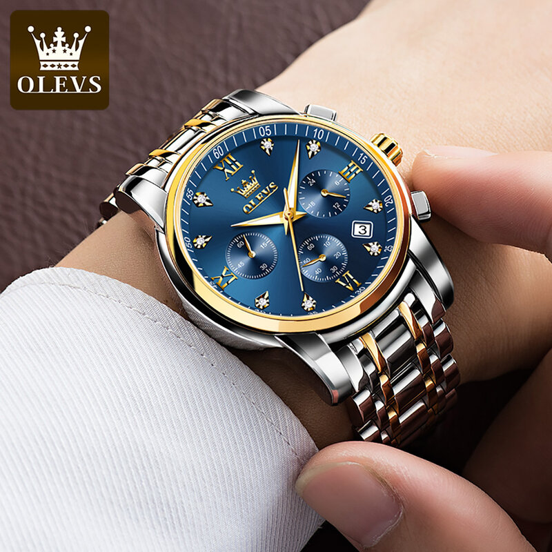 OLEVS luksusowy zegarek dla mężczyzny elegancki randkowy tydzień wodoodporny świecący zegarek męski kwarcowy ze stali nierdzewnej sportowe zegarki męskie reloj