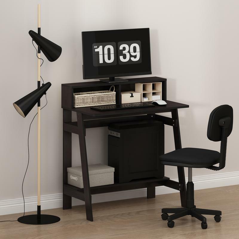 Furinno uproszczone biurko komputerowe z ramą, ciemny orzech