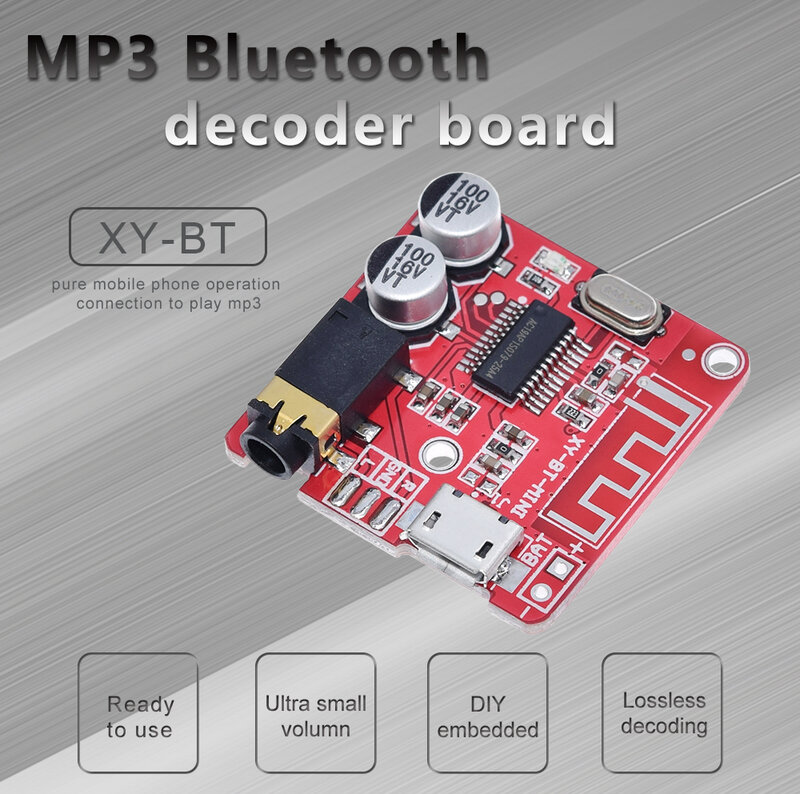 TZT 블루투스 오디오 리시버 보드, 블루투스 5.0 MP3 무손실 디코더 보드, 무선 스테레오 음악 모듈, 3.7-5V XY-BT-Mini