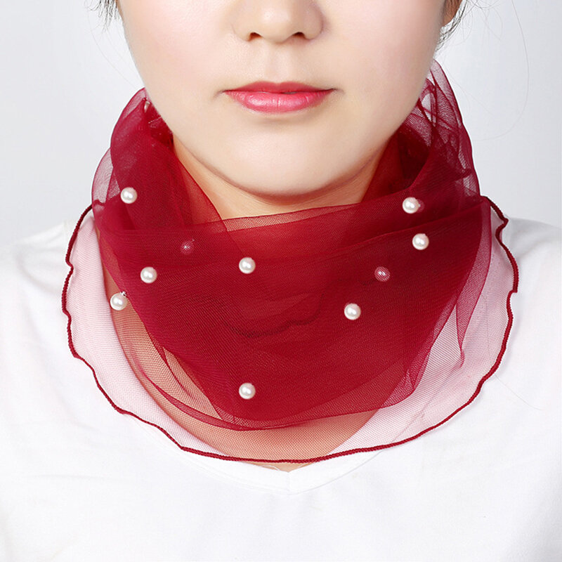 Bufanda transparente de perlas falsas para mujer, collar de malla, bufanda circular, accesorios de ropa para otoño e invierno, 1 unidad