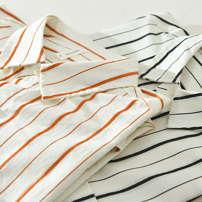 Camisa de manga curta listrada masculina, algodão, casual, solta, tamanho grande, camisa de botões, na moda