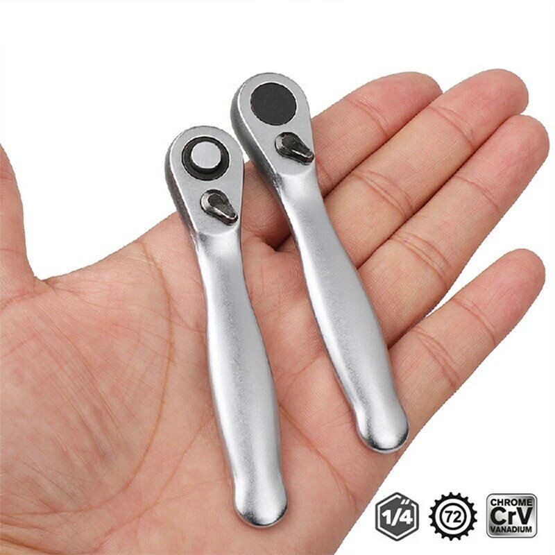 Ratchet Wrench 1/4" Dual Head 72-Tooth Socket Wrench Square Bit Hex Socket Mini Screwdriver Spanner Multi Repair Hand Tools