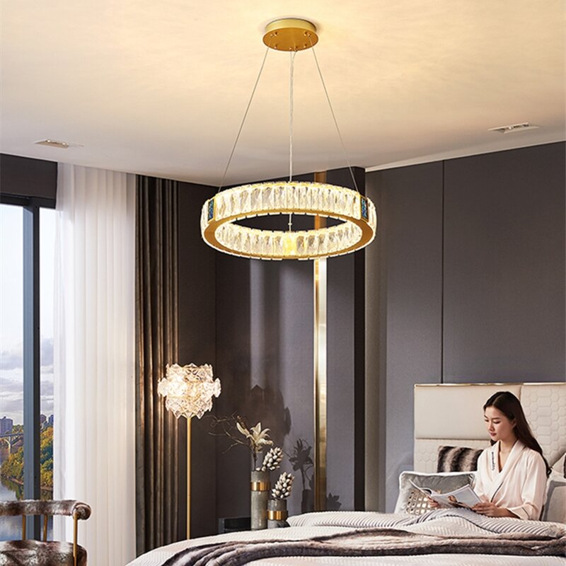 Lustre de plafond rond en cristal pour cuisine, salle à manger, bâtiment duplex, villa, suspension, luminaires à LED, mise à niveau