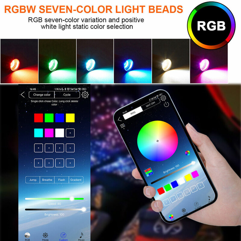 RGB lampu plafon mobil, dekorasi rumah lampu langit-langit bintang serat optik 20W aplikasi kontrol musik langit berbintang
