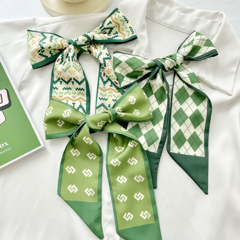 Nouveau petit bandeau vert frais long, petit foulard en soie, écharpe portefeuille pour femmes, 2022