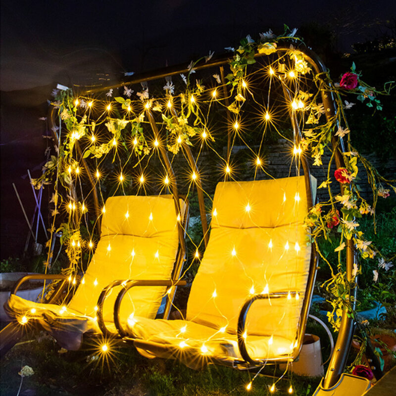 Cortina de guirnalda LED para exteriores, luz de red de pesca, decoración de jardín, guirnalda de calle al aire libre, luces de hadas de Navidad y Año Nuevo