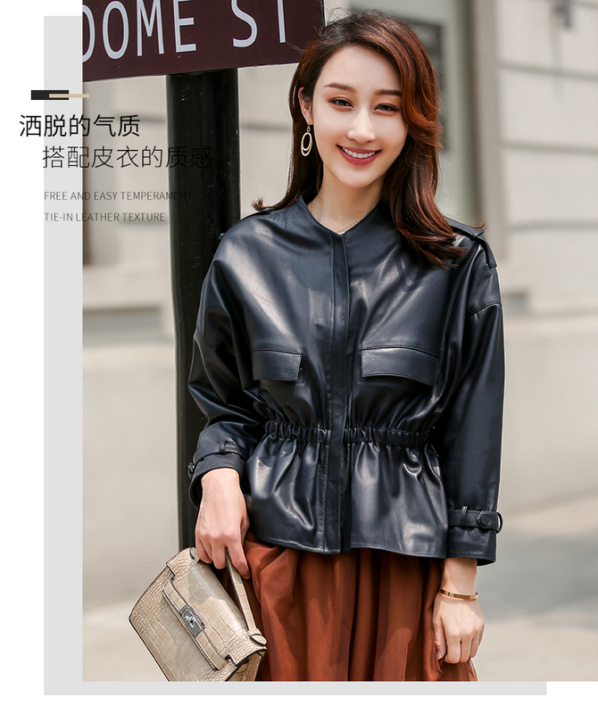 Jaqueta de couro genuíno feminino, casaco curto de pele de carneiro coreano casual feminino Z91761, KJ4314, primavera e outono, 2023