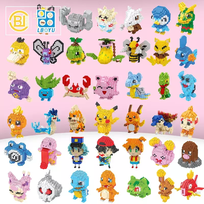 Diy Pokemon Blokken Kleine Cartoon Mini Bouwsteen Pikachu Charizard Eevee Mewtwo Anime Assembleren Actie Model Poppen Speelgoed