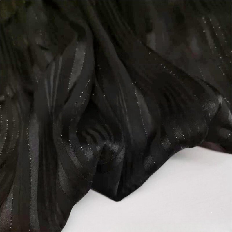 Tissu en mousseline de soie à rayures argentées, beau document solide, bricolage, couture de robe faite à la main