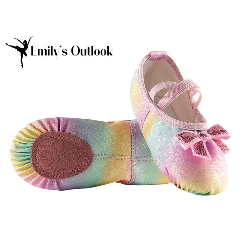 Chaussures de ballet à semelle fendue scintillante pour filles, pantoufles de danse pour tout-petits, chaussures de pratique pour enfants, appartements souples, lacets élastiques légers, colorés